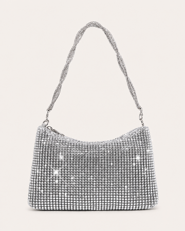 Olivra | Rhinestone Shoulder Bag with Chain Strap
