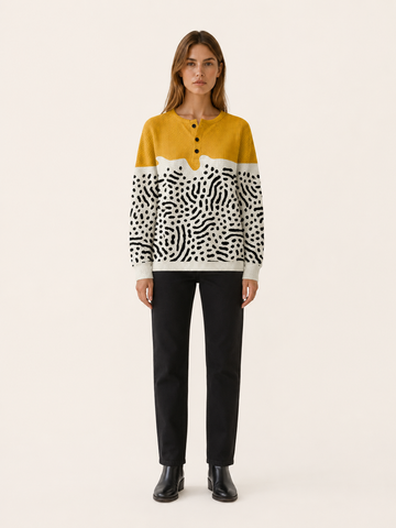 Ondelise | Women's Abstract Button Neck Jumper