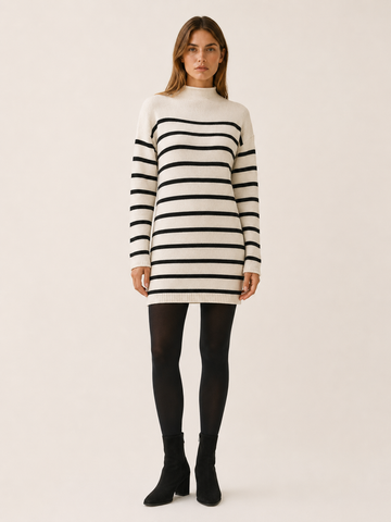 Ondine | Jumper Dress with Mock Neck and Stripe Design