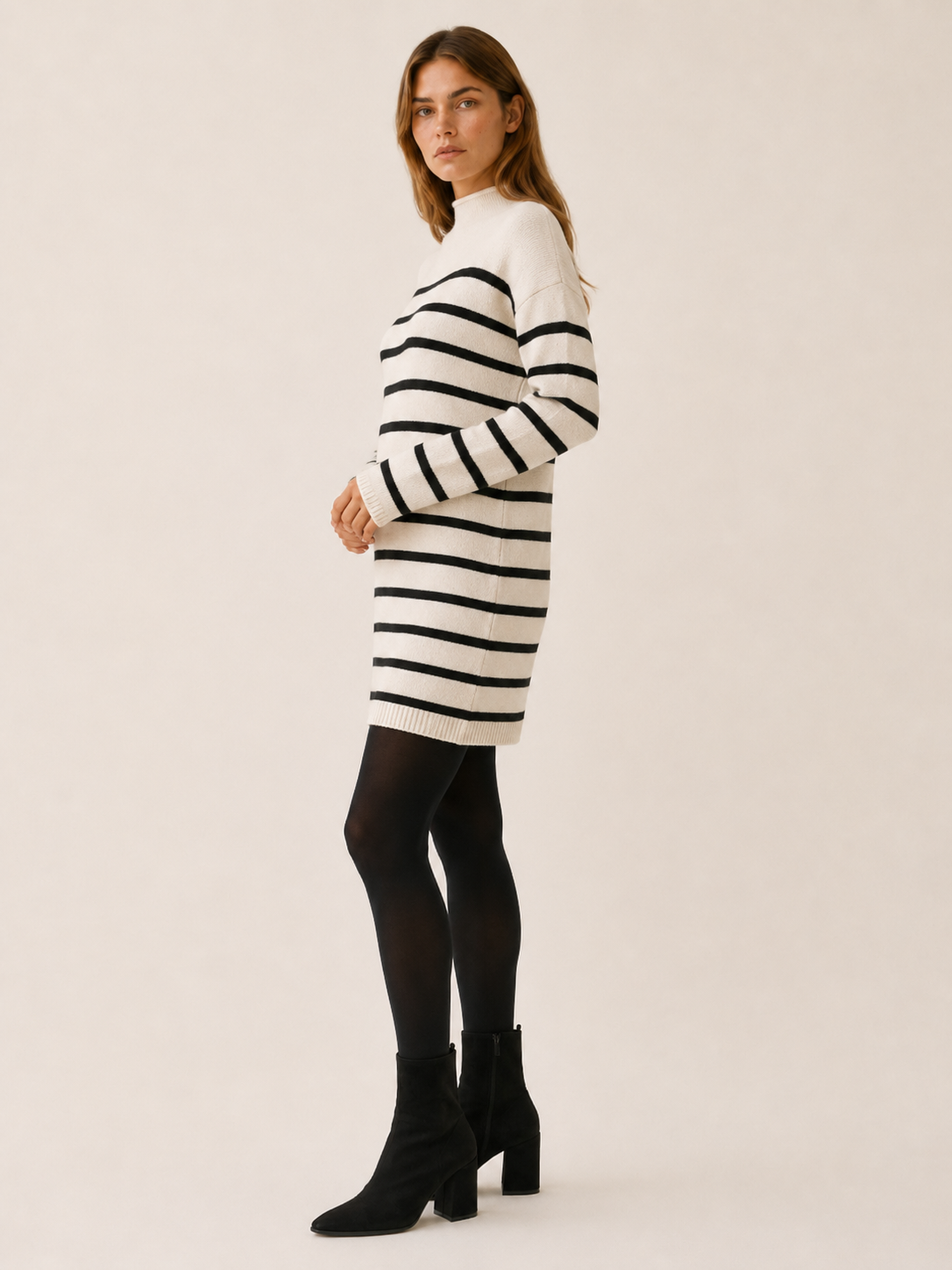 Ondine | Jumper Dress with Mock Neck and Stripe Design