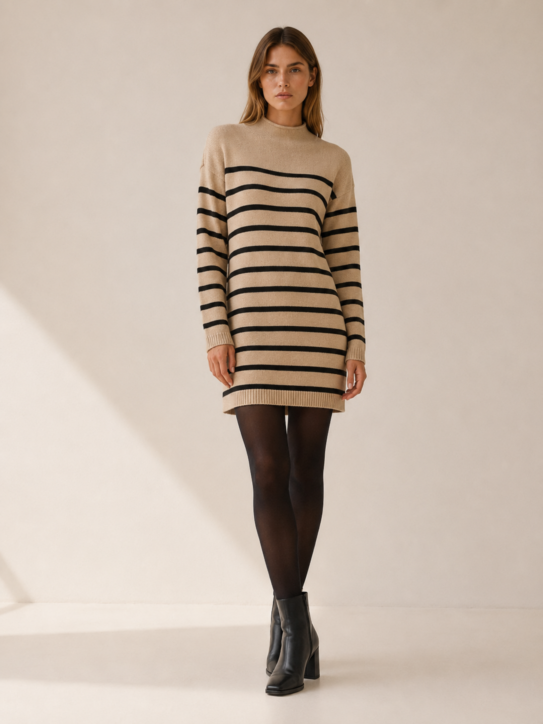 Ondine | Jumper Dress with Mock Neck and Stripe Design