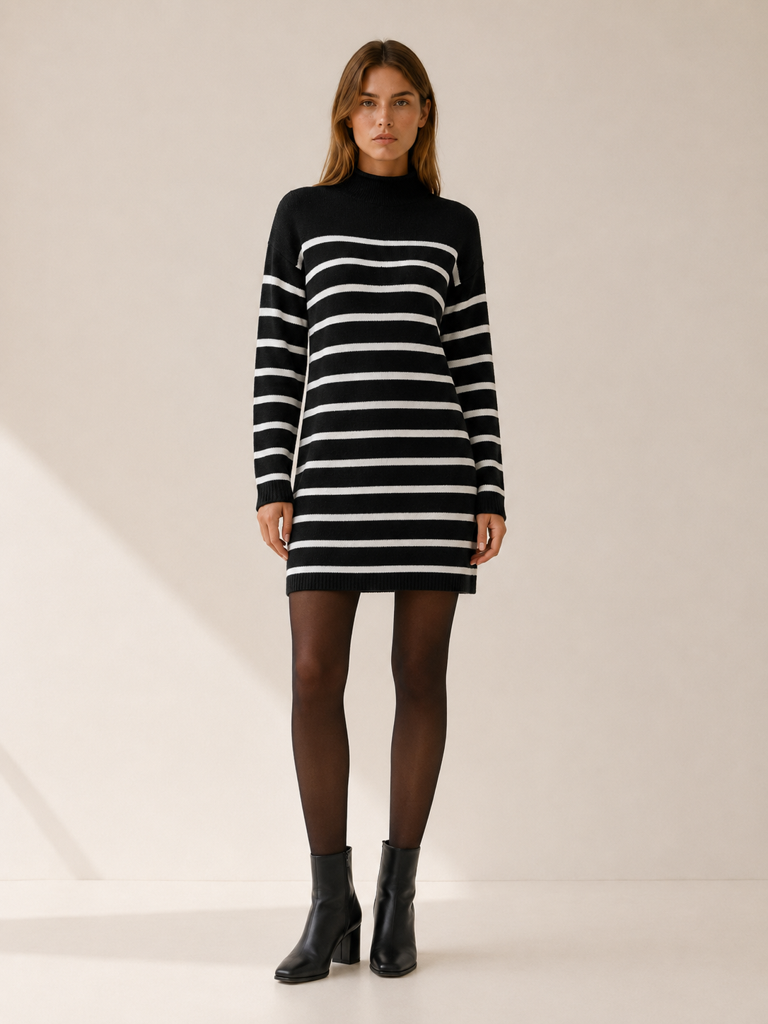Ondine | Jumper Dress with Mock Neck and Stripe Design