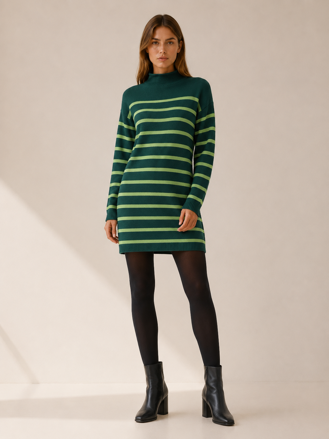 Ondine | Jumper Dress with Mock Neck and Stripe Design