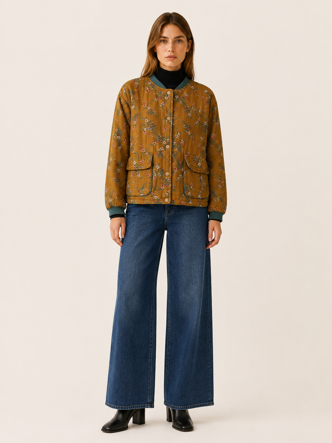 Orelisse | Women’s Short Jacket with Floral Print and Snap Buttons