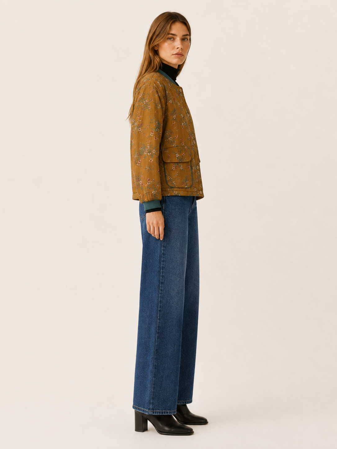 Orelisse | Women’s Short Jacket with Floral Print and Snap Buttons