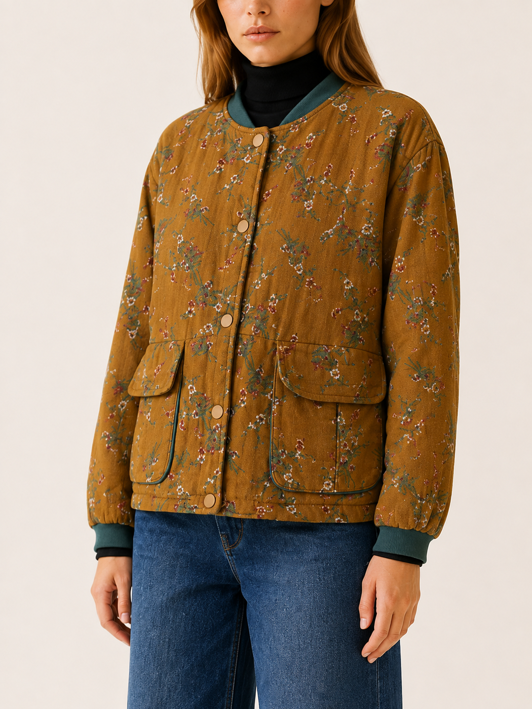 Orelisse | Women’s Short Jacket with Floral Print and Snap Buttons
