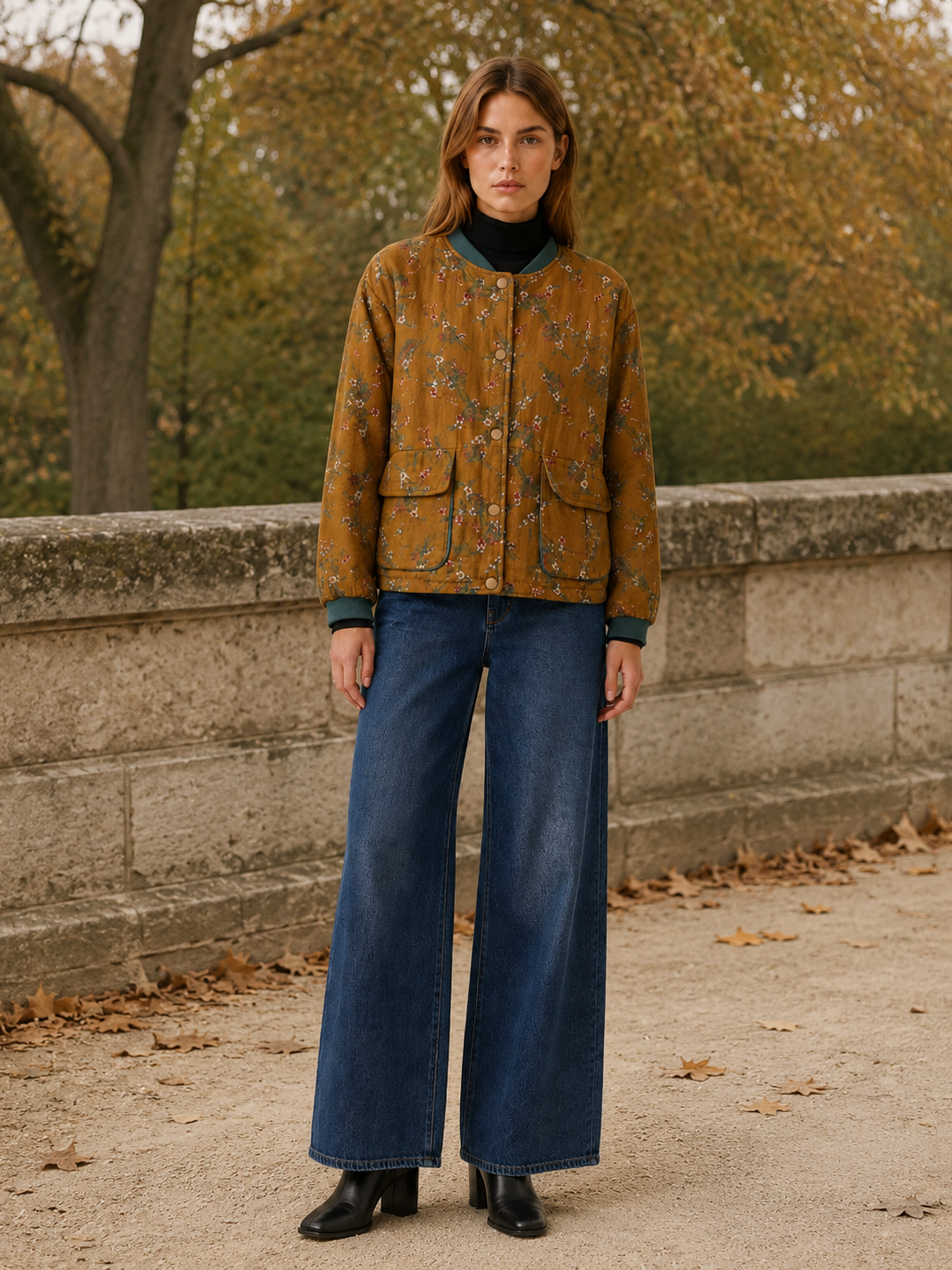 Orelisse | Women’s Short Jacket with Floral Print and Snap Buttons
