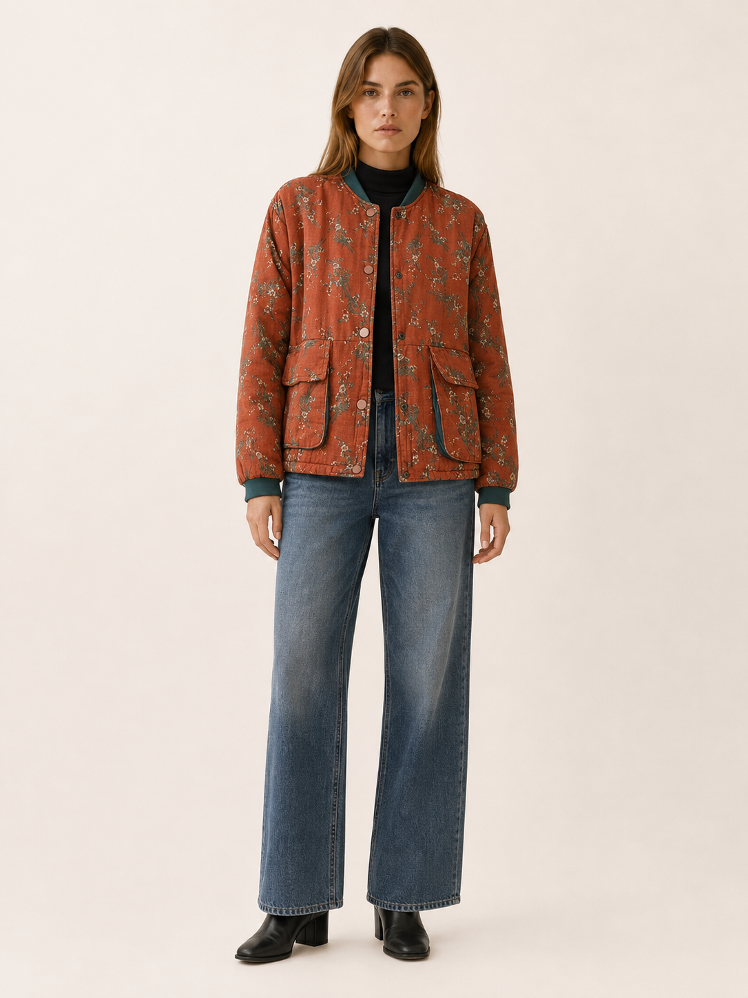 Orelisse | Women’s Short Jacket with Floral Print and Snap Buttons