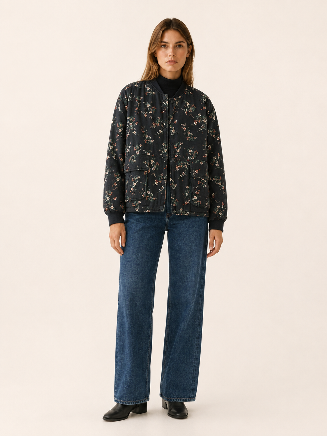 Orelisse | Women’s Short Jacket with Floral Print and Snap Buttons