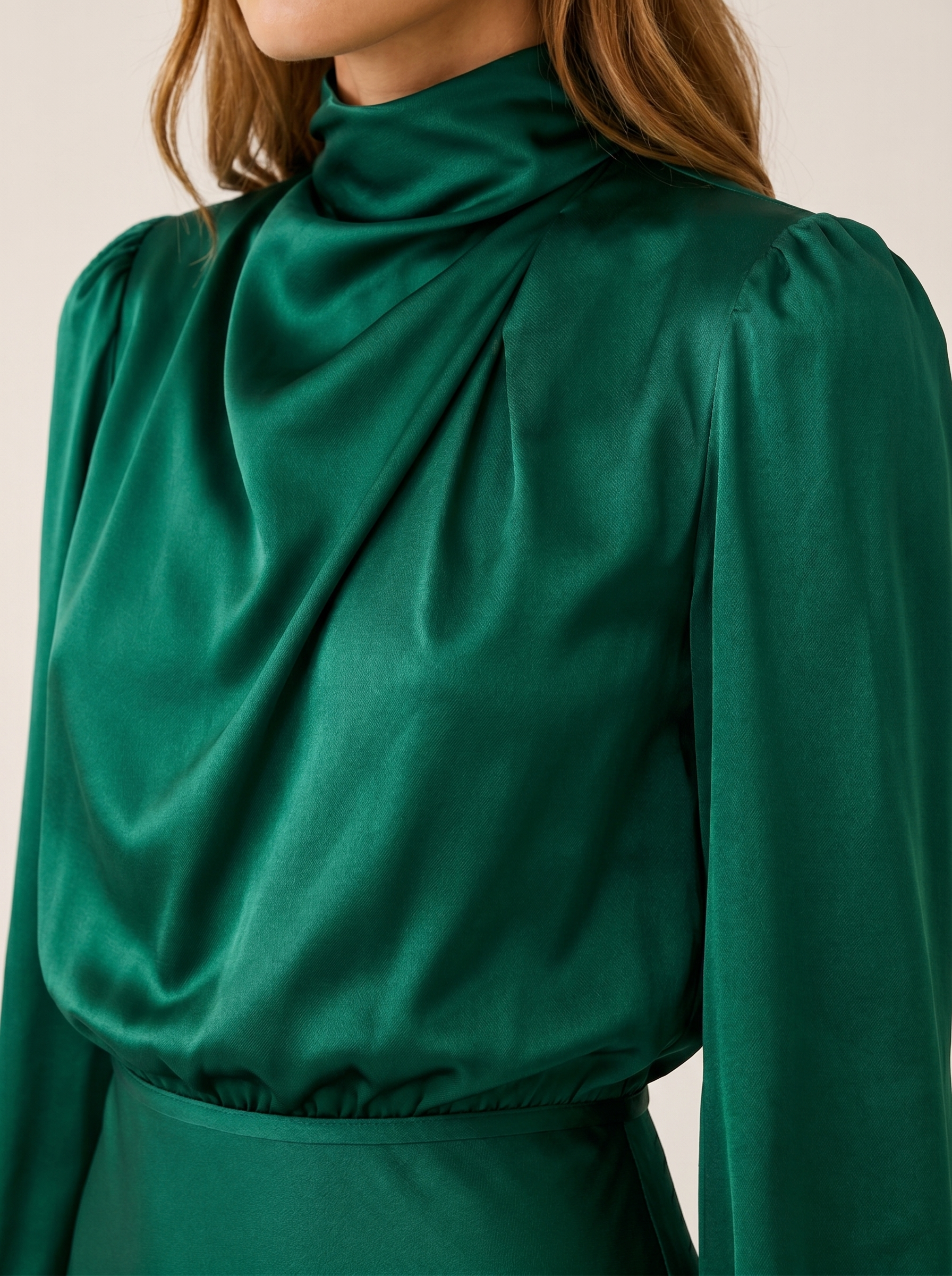 Orinthia | Satin Maxi Dress with High Neck and Draped Front