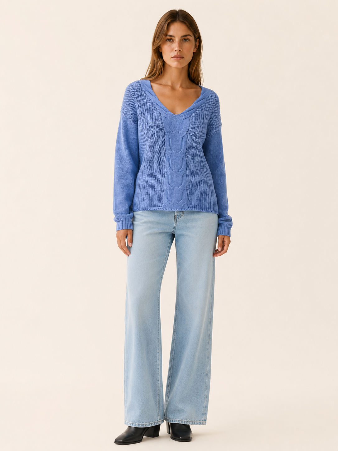 Orivessa | V Neck Jumper with Textured Panels and Relaxed Fit
