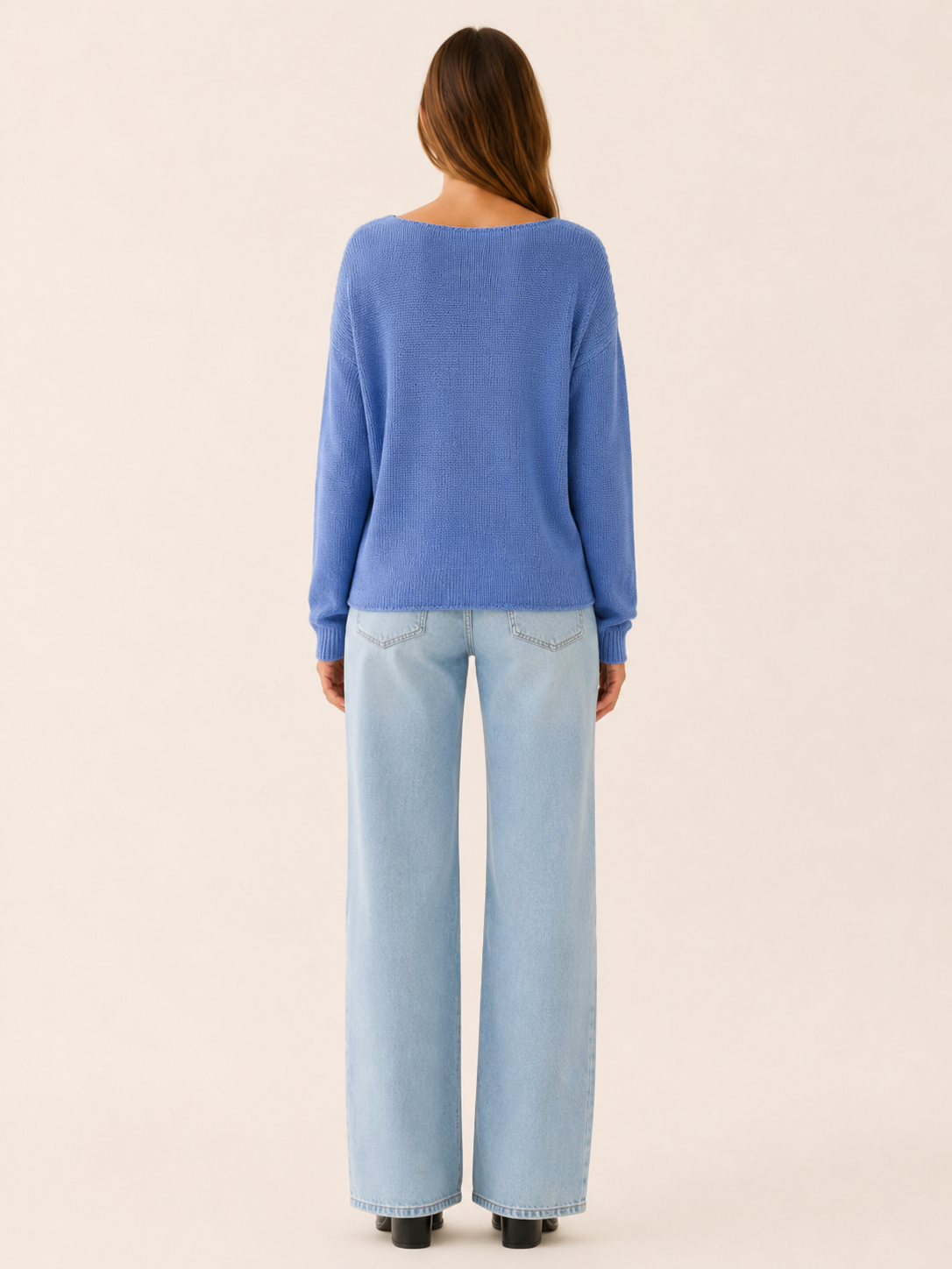 Orivessa | V Neck Jumper with Textured Panels and Relaxed Fit