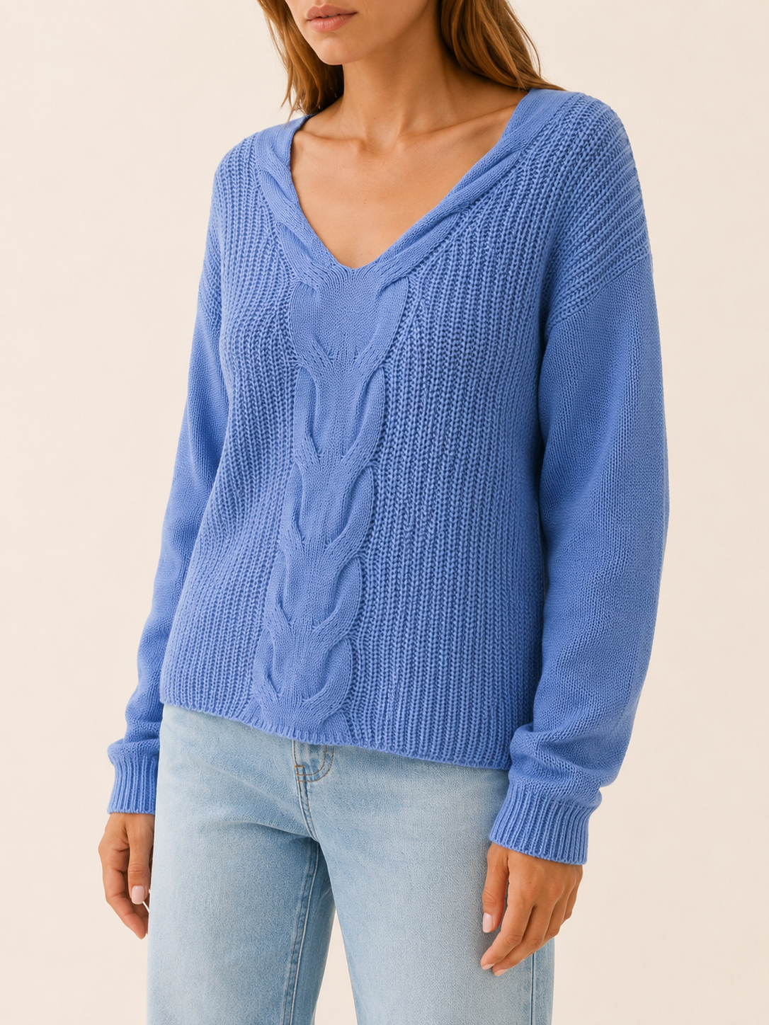 Orivessa | V Neck Jumper with Textured Panels and Relaxed Fit