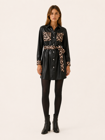 Orla | Leather-Look Trench Coat with Leopard Print Belt