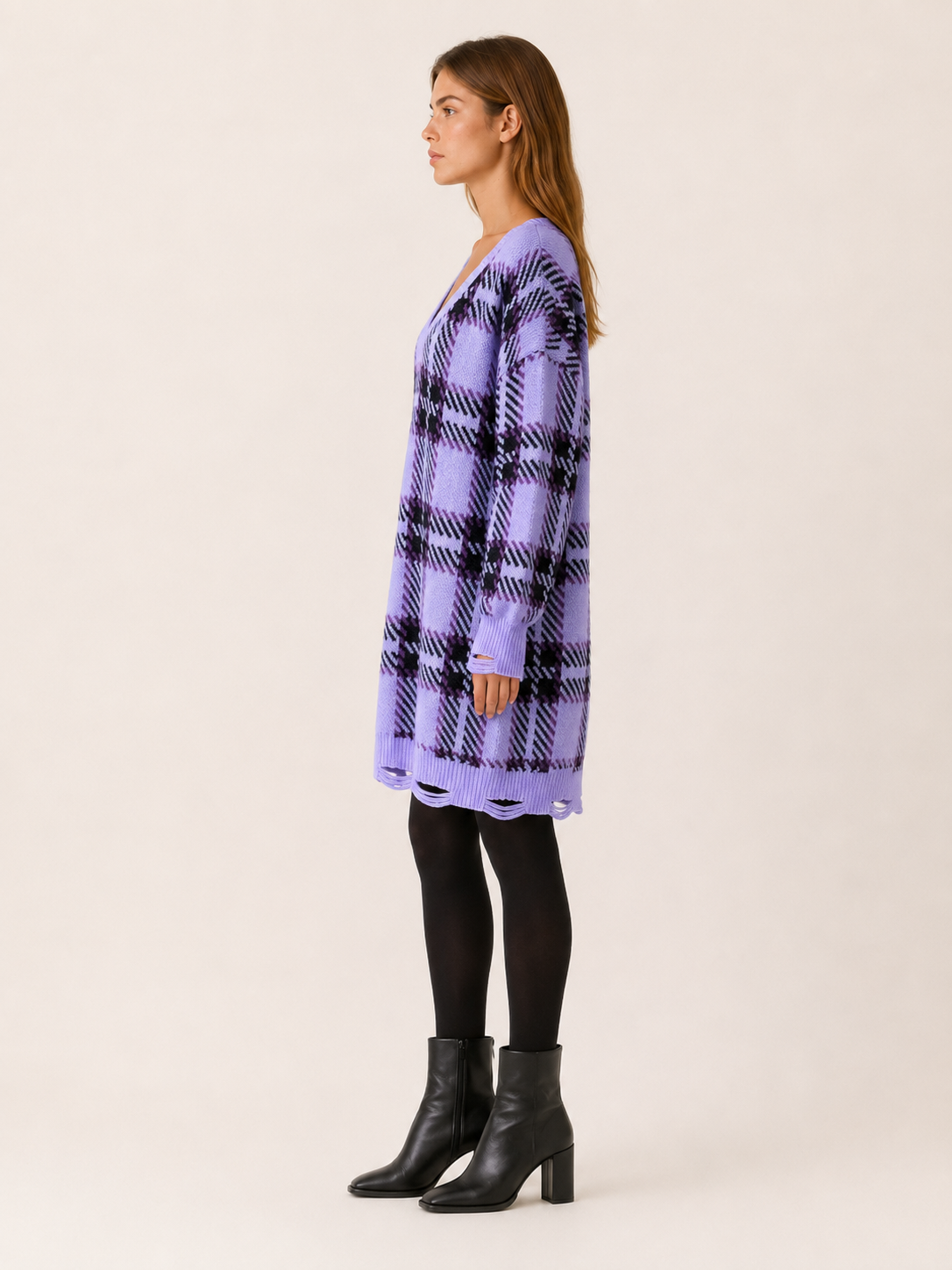 Oryssia | Jumper Dress with Check Pattern and Distressed Hem