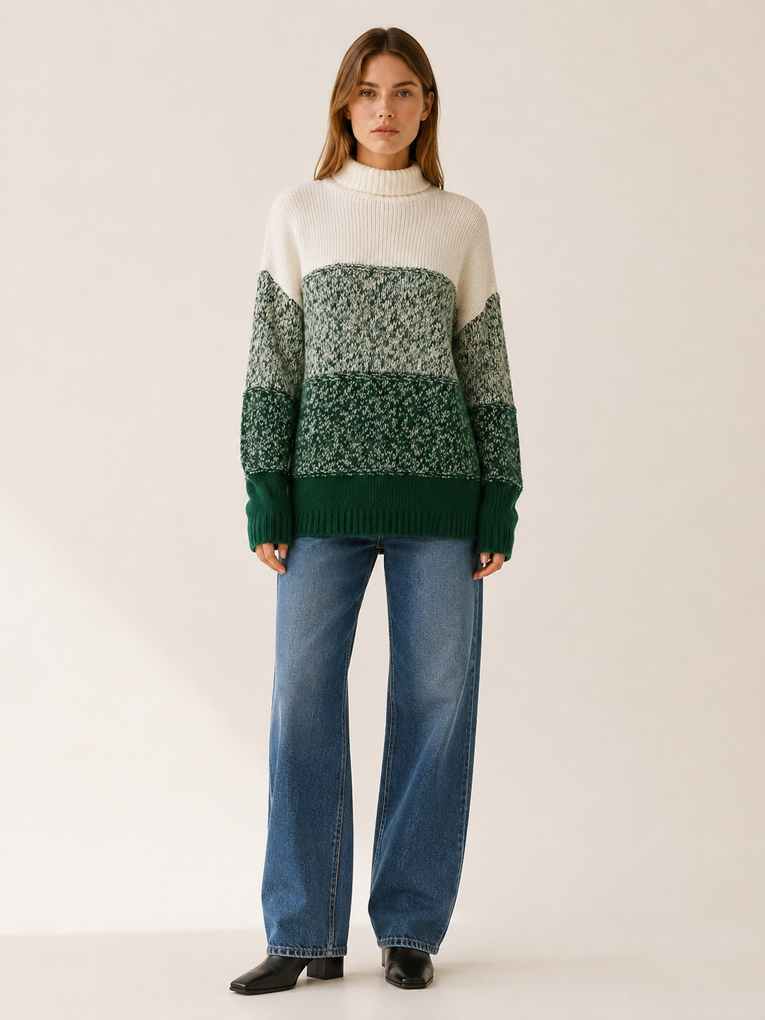 Ostrelia | Crew Neck Sweater with Textured Panels and Relaxed Fit