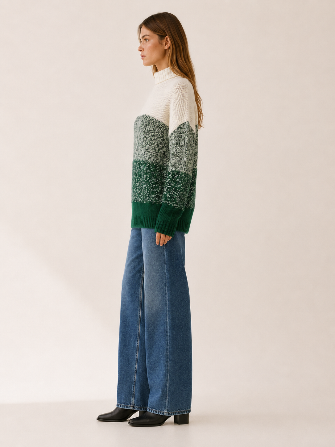 Ostrelia | Crew Neck Sweater with Textured Panels and Relaxed Fit