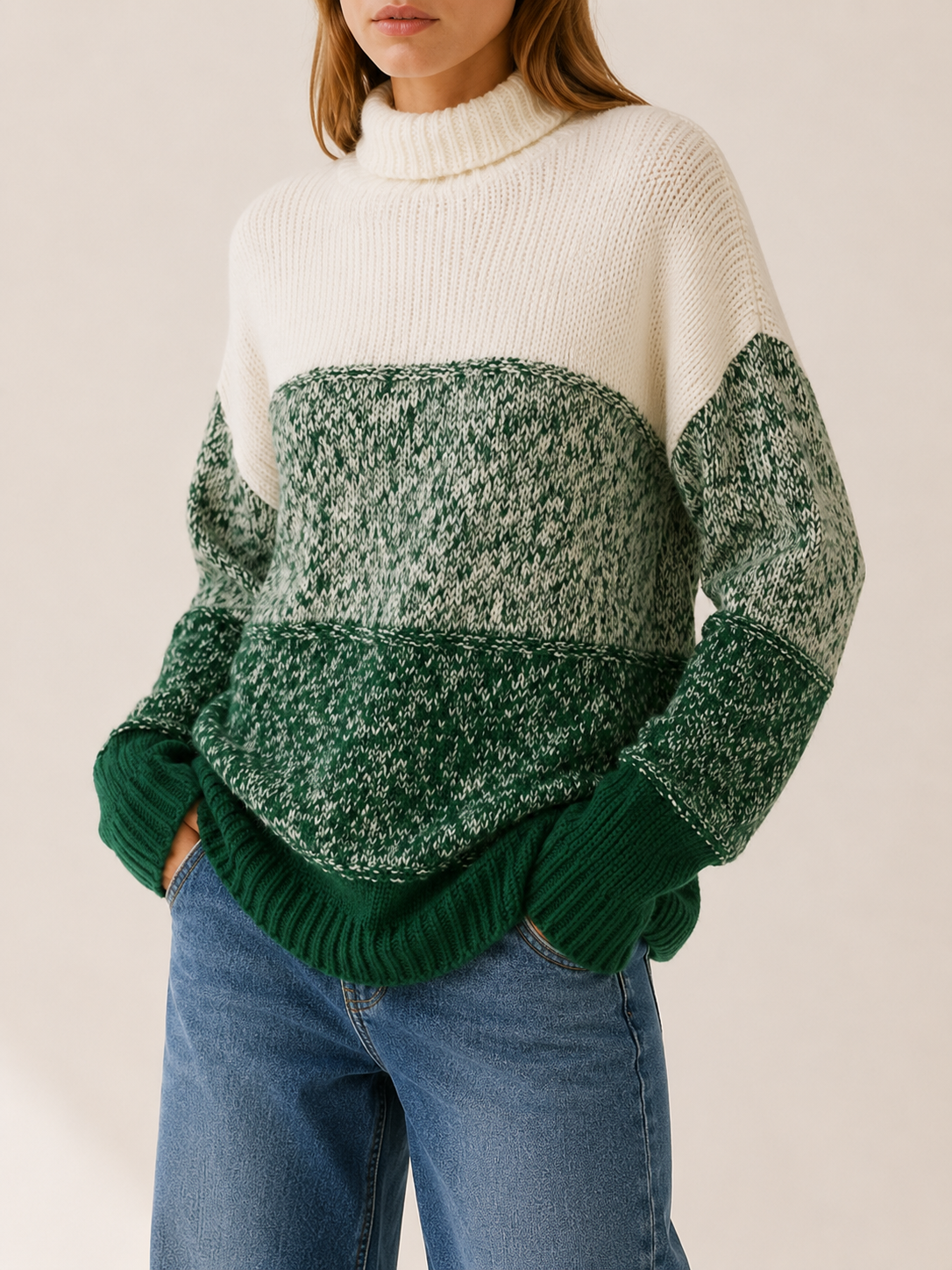 Ostrelia | Crew Neck Sweater with Textured Panels and Relaxed Fit