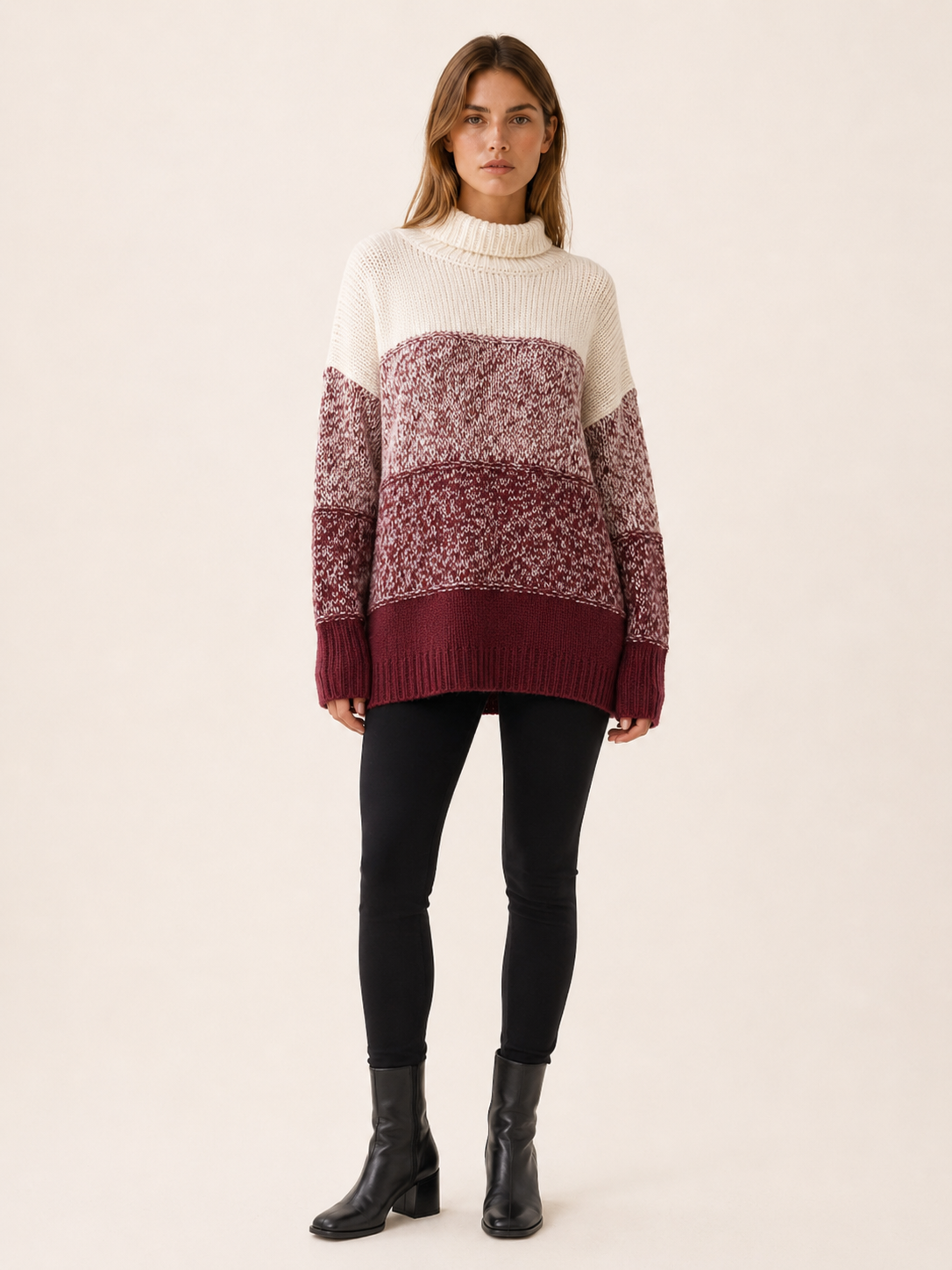 Ostrelia | Crew Neck Sweater with Textured Panels and Relaxed Fit