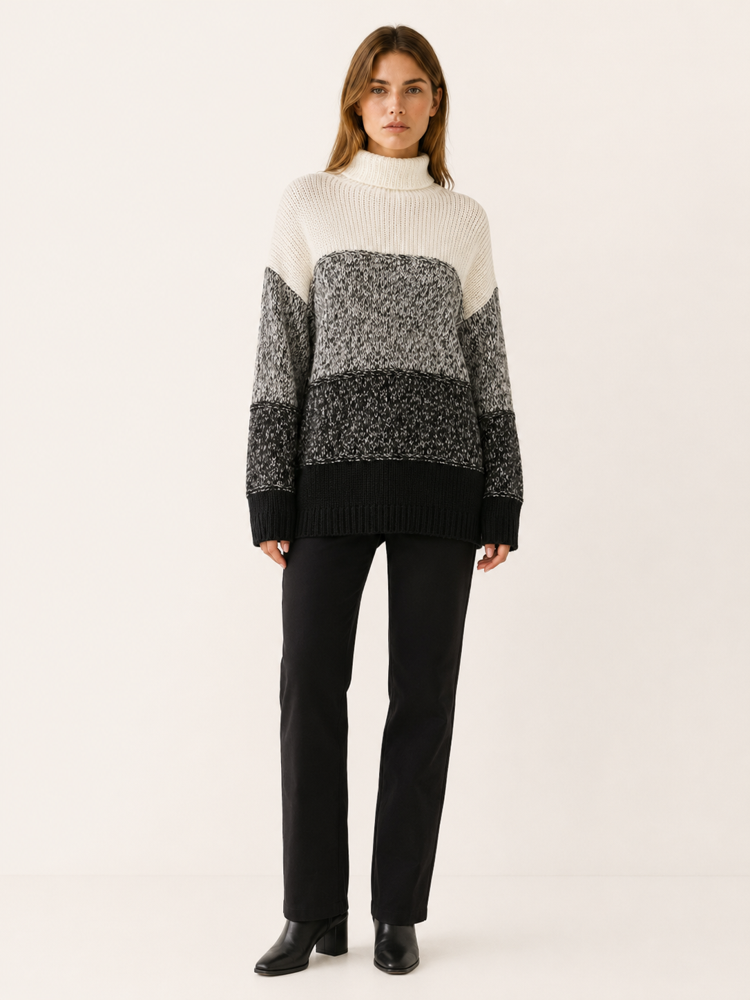 Ostrelia | Crew Neck Sweater with Textured Panels and Relaxed Fit