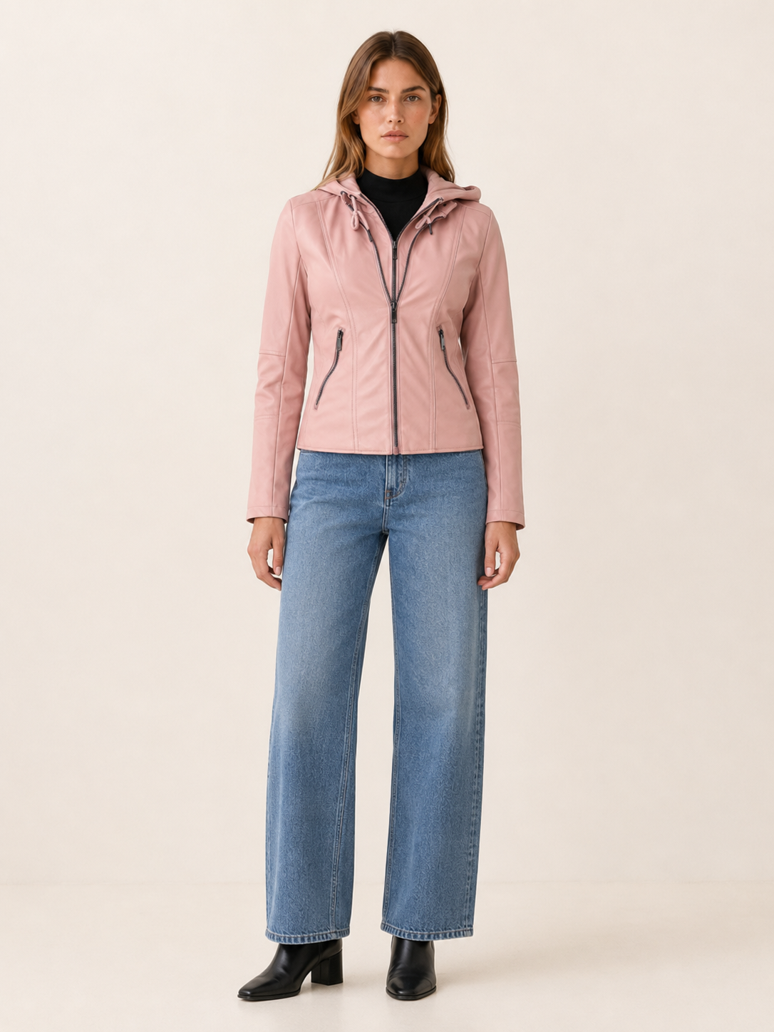 Ottilie | Biker Jacket with Drawstring Hood and Zip Front
