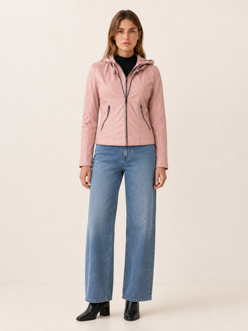 Ottilie | Biker Jacket with Drawstring Hood and Zip Front