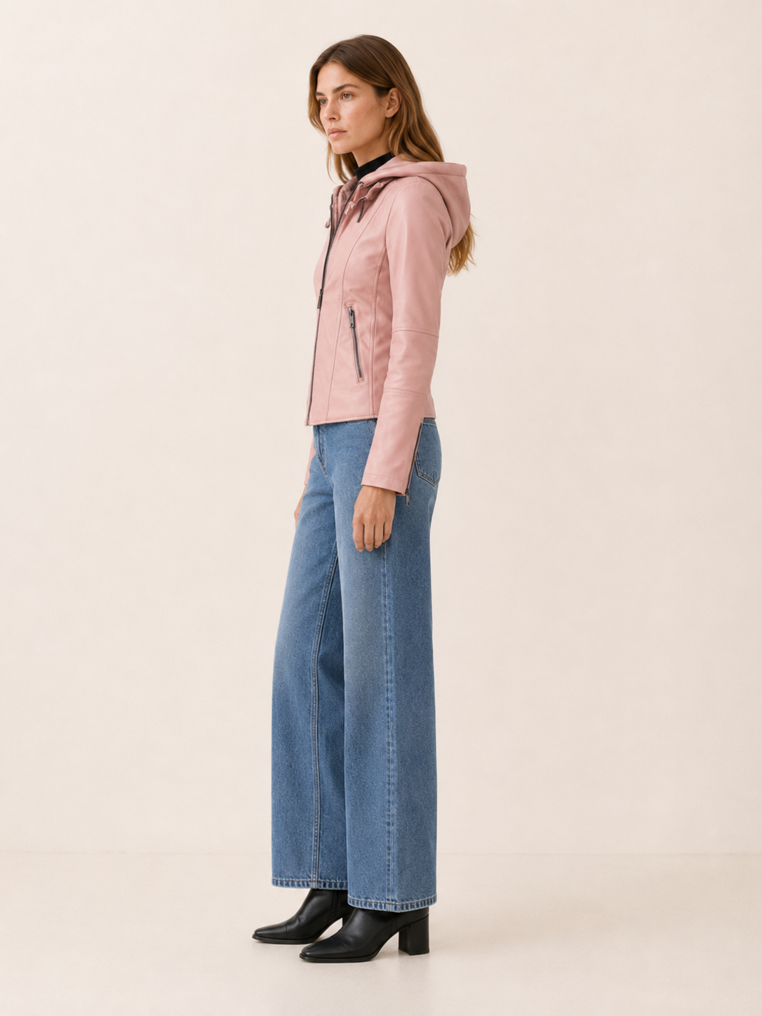Ottilie | Biker Jacket with Drawstring Hood and Zip Front