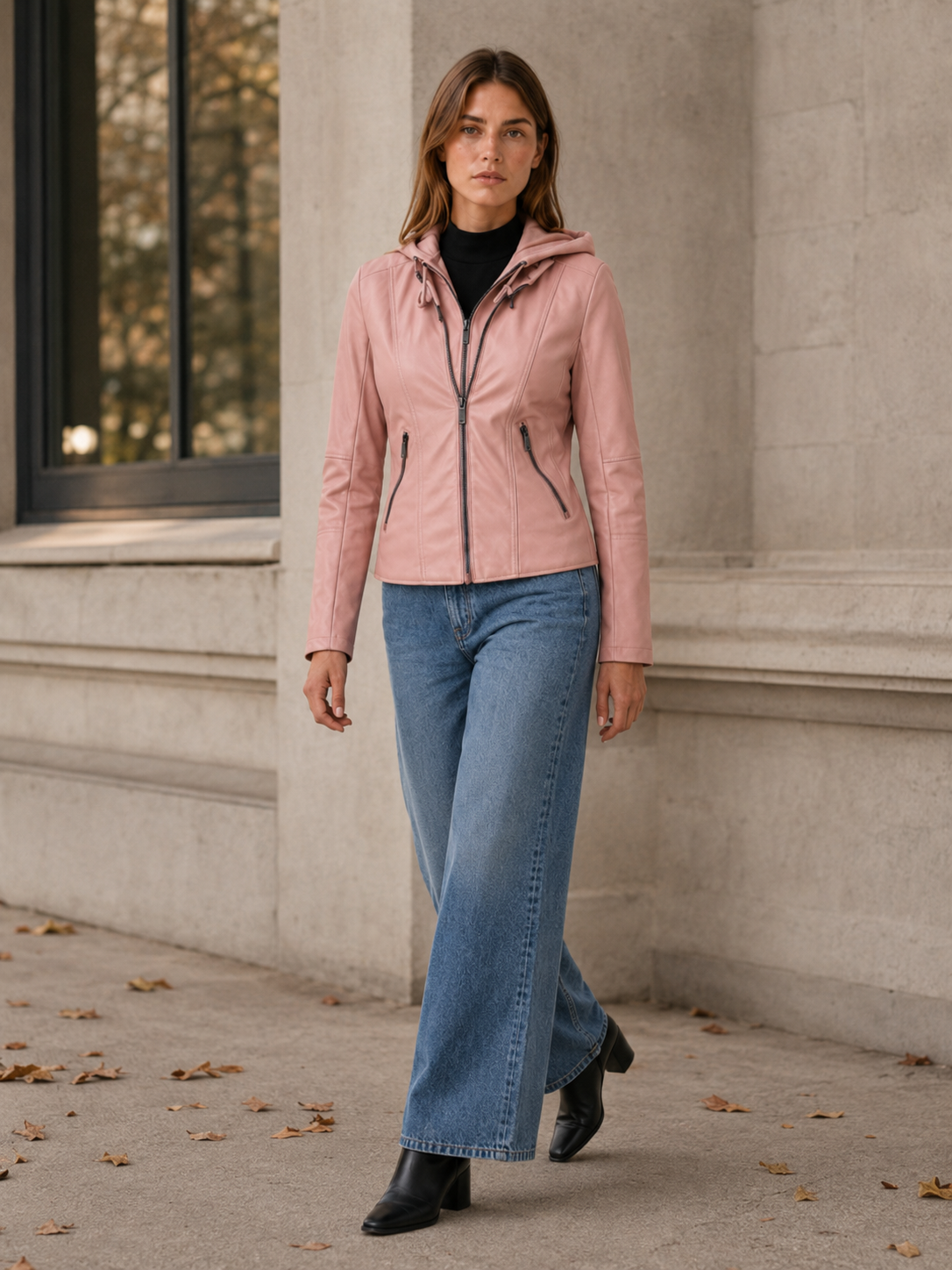 Ottilie | Biker Jacket with Drawstring Hood and Zip Front