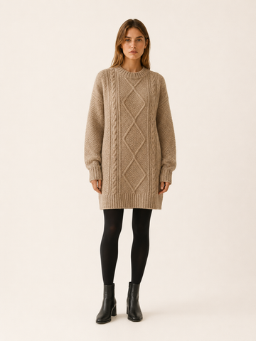 Ottilie | Jumper Dress with Round Neck and Textured Detail
