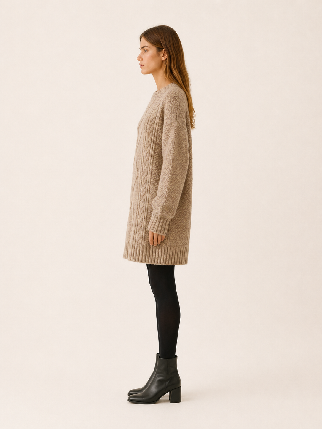 Ottilie | Jumper Dress with Round Neck and Textured Detail