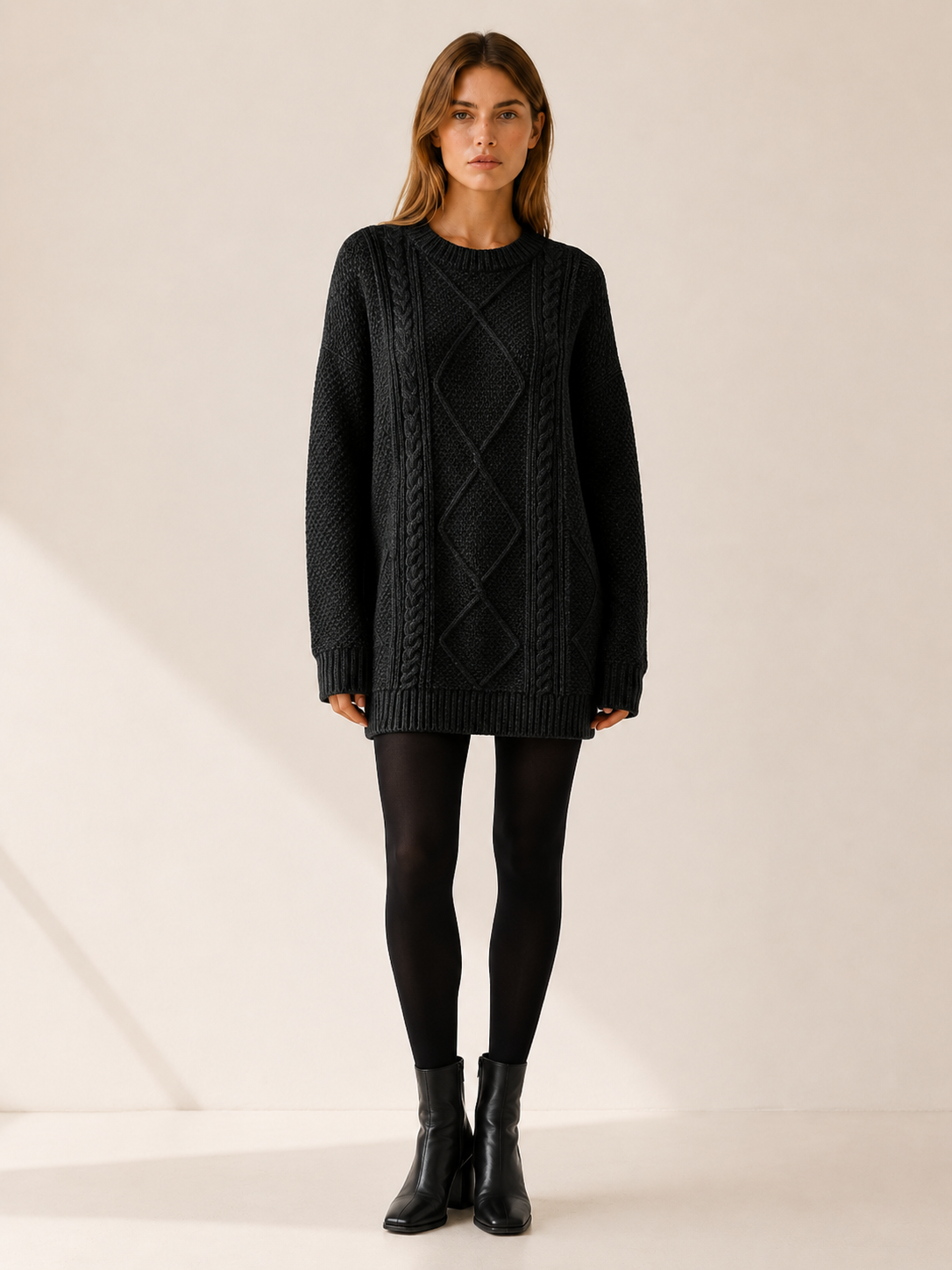 Ottilie | Jumper Dress with Round Neck and Textured Detail