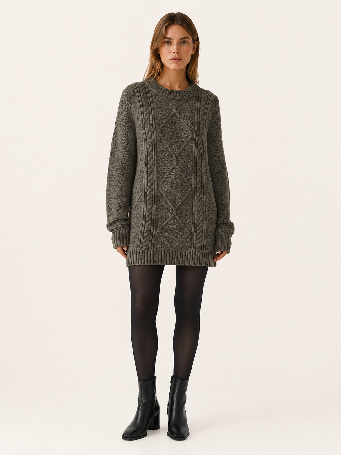Ottilie | Jumper Dress with Round Neck and Textured Detail