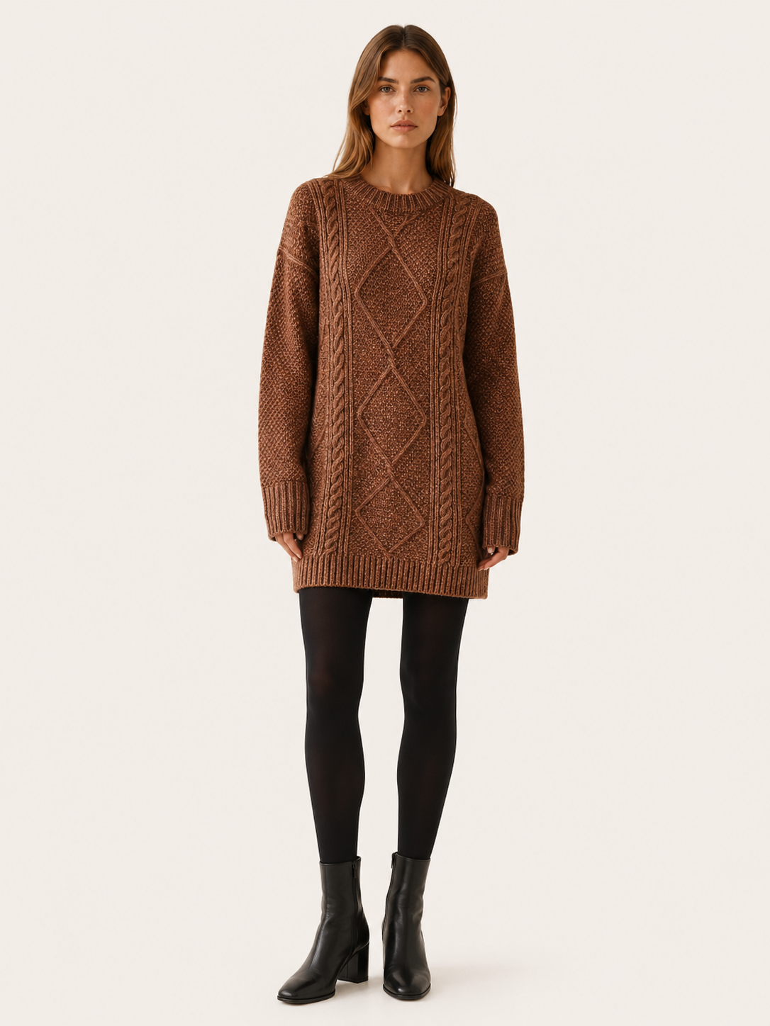 Ottilie | Jumper Dress with Round Neck and Textured Detail