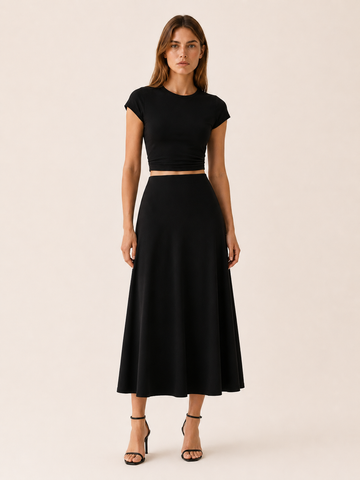 Ovelisse | Midi Skirt Set with Cap Sleeve Crop Top
