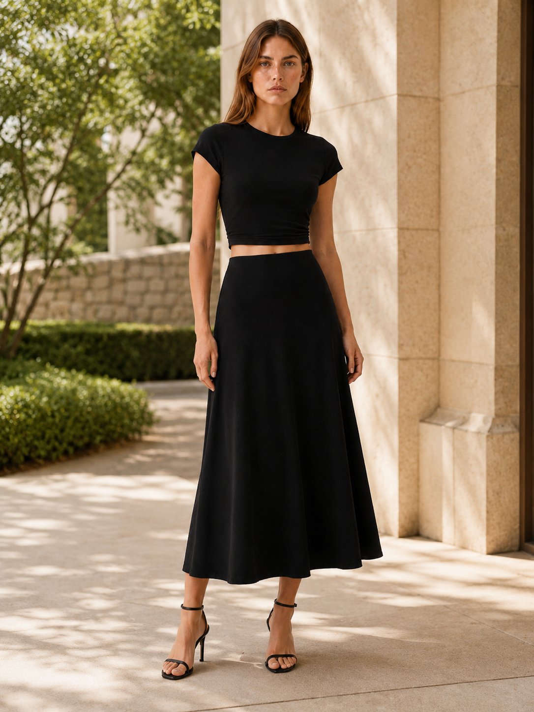 Ovelisse | Midi Skirt Set with Cap Sleeve Crop Top