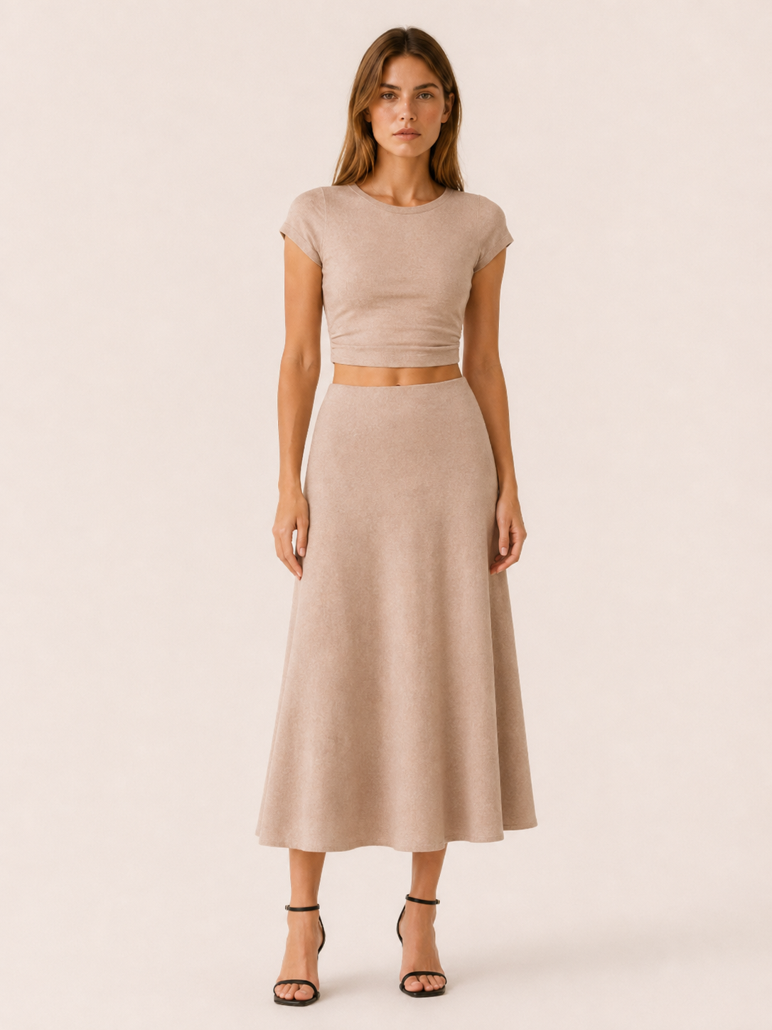 Ovelisse | Midi Skirt Set with Cap Sleeve Crop Top