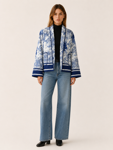 Pavressa | Quilted Jacket with Floral Print and Open Front