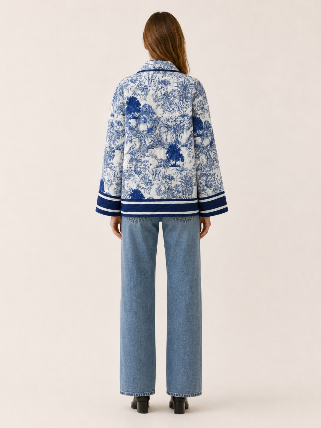 Pavressa | Quilted Jacket with Floral Print and Open Front