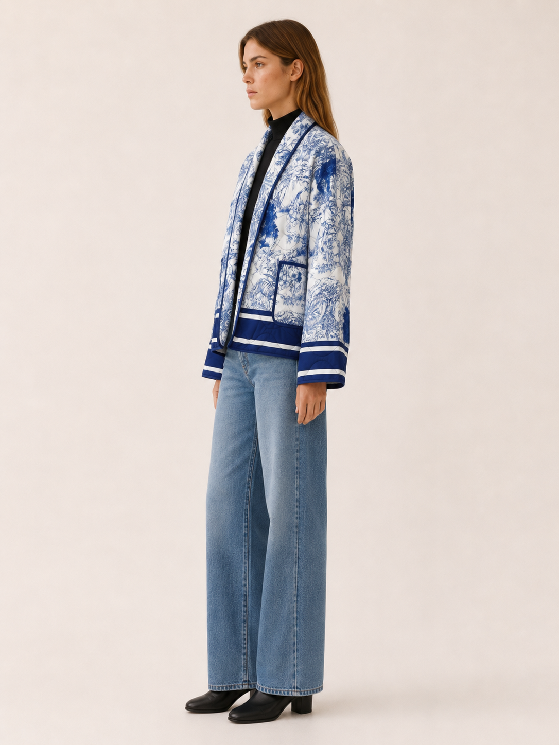 Pavressa | Quilted Jacket with Floral Print and Open Front