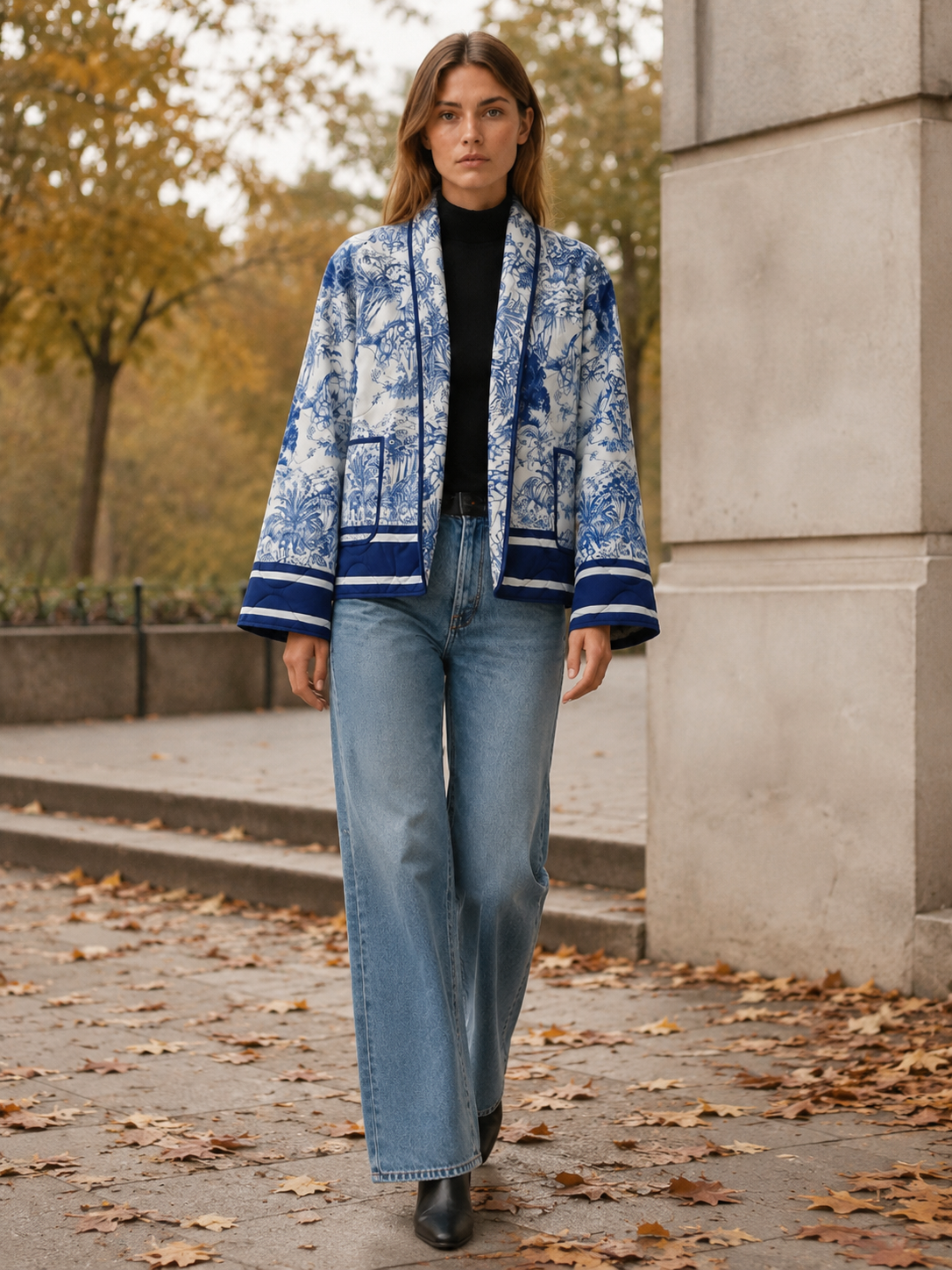 Pavressa | Quilted Jacket with Floral Print and Open Front