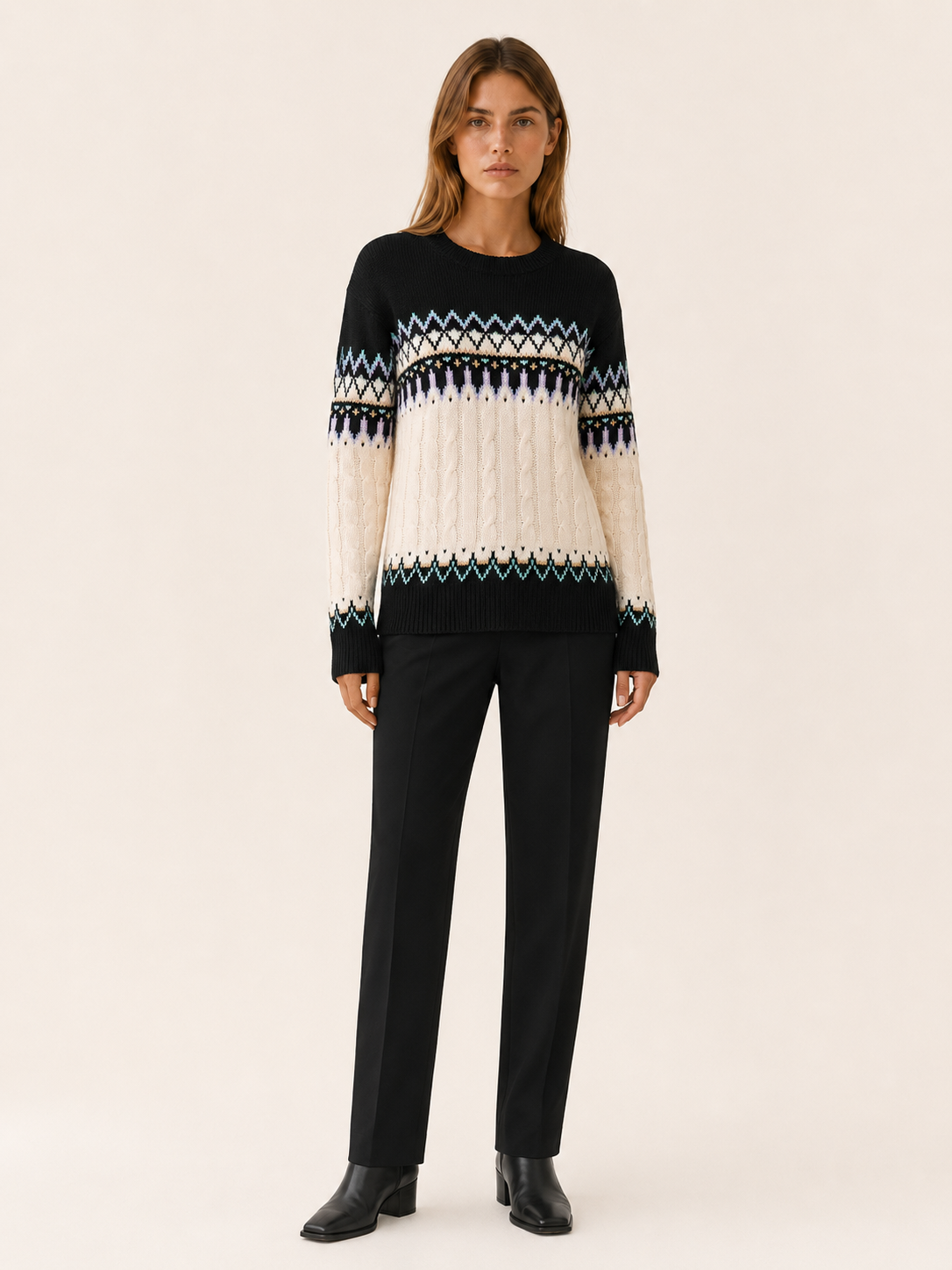 Pelloria | Crew Neck Sweater with Geometric Pattern