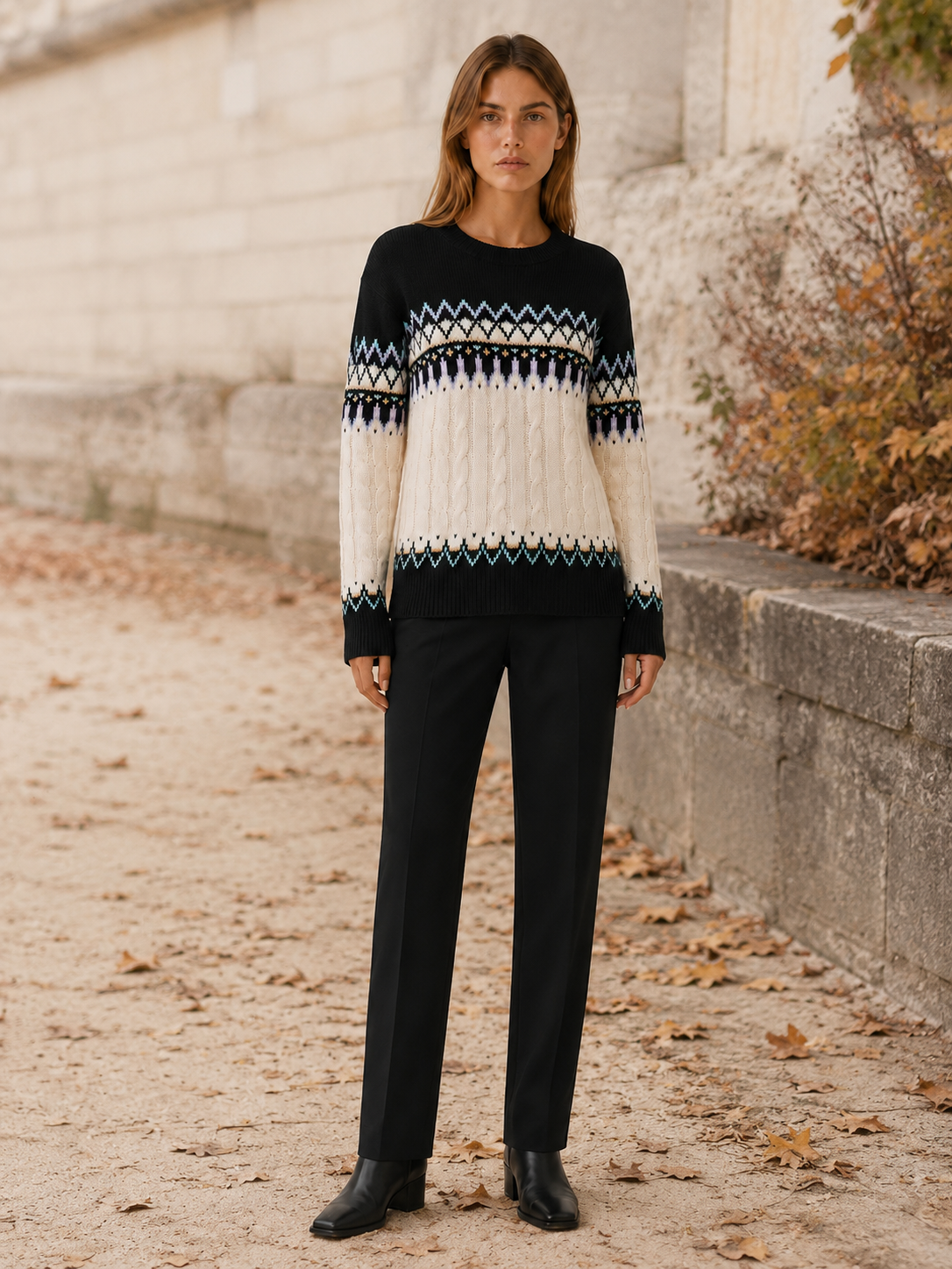 Pelloria | Crew Neck Sweater with Geometric Pattern