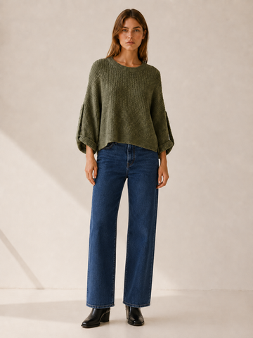 Phaeline | Round Neck Jumper with Roll-Up Sleeves