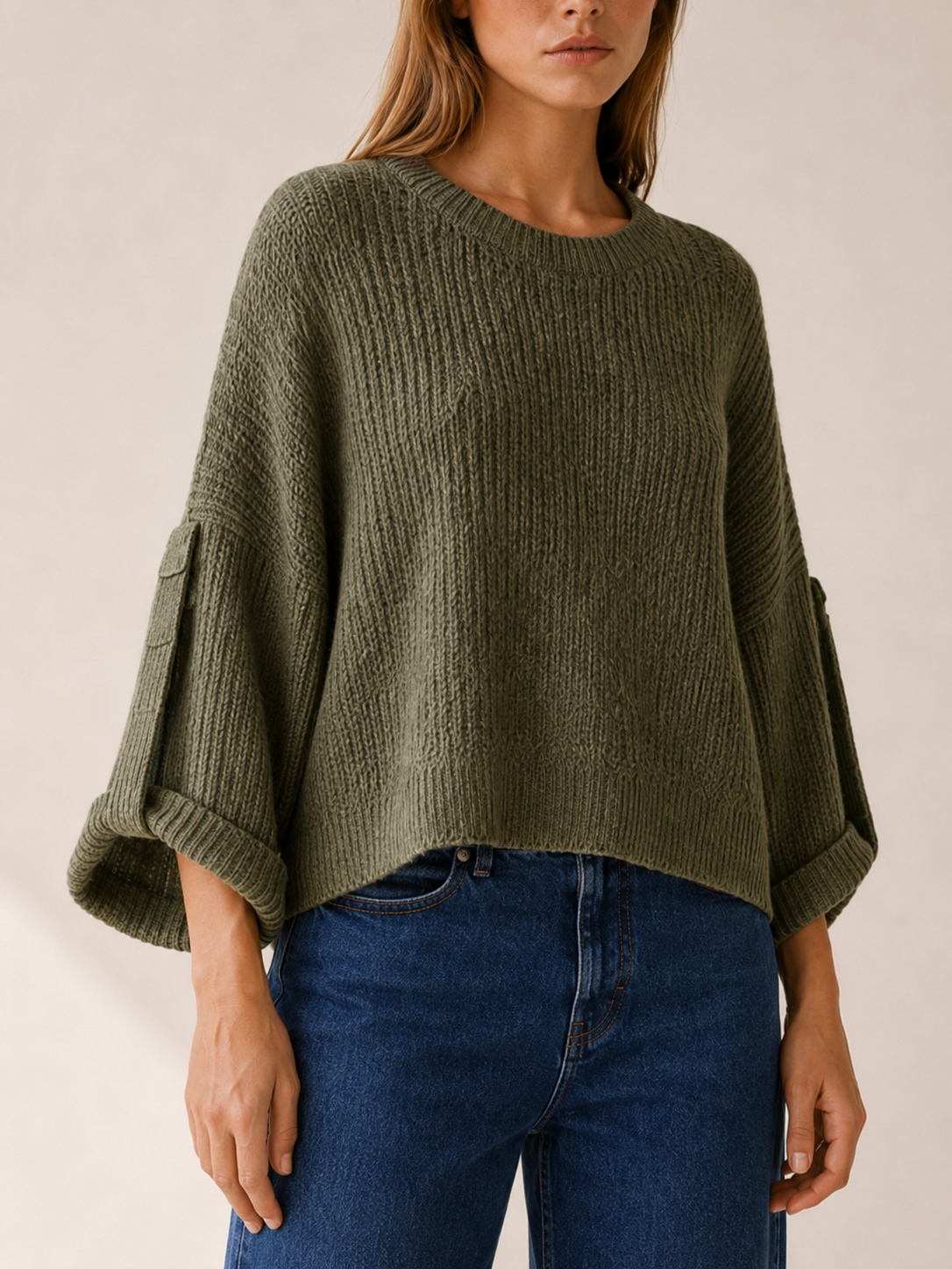 Phaeline | Round Neck Jumper with Roll-Up Sleeves