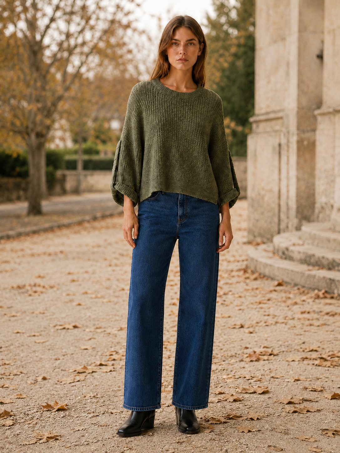 Phaeline | Round Neck Jumper with Roll-Up Sleeves