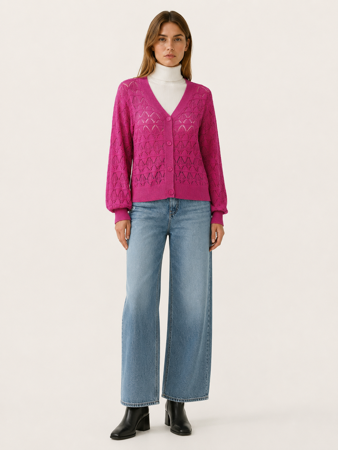 Phoebe | Openwork Cardigan with V-Neck and Button Front