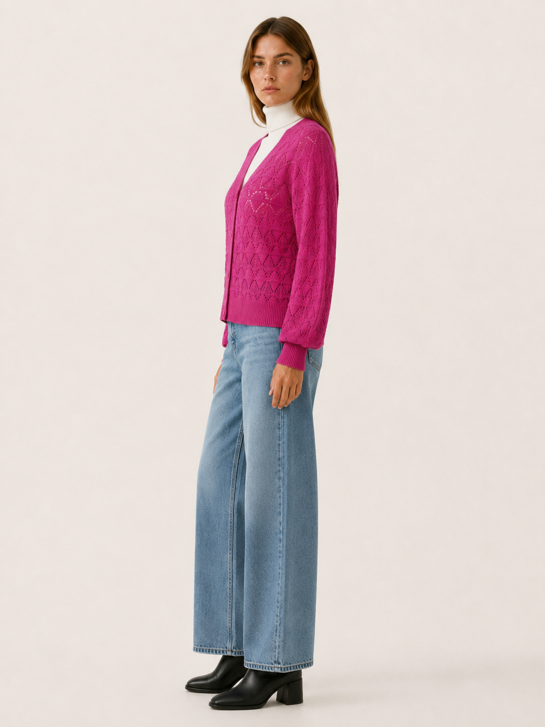 Phoebe | Openwork Cardigan with V-Neck and Button Front