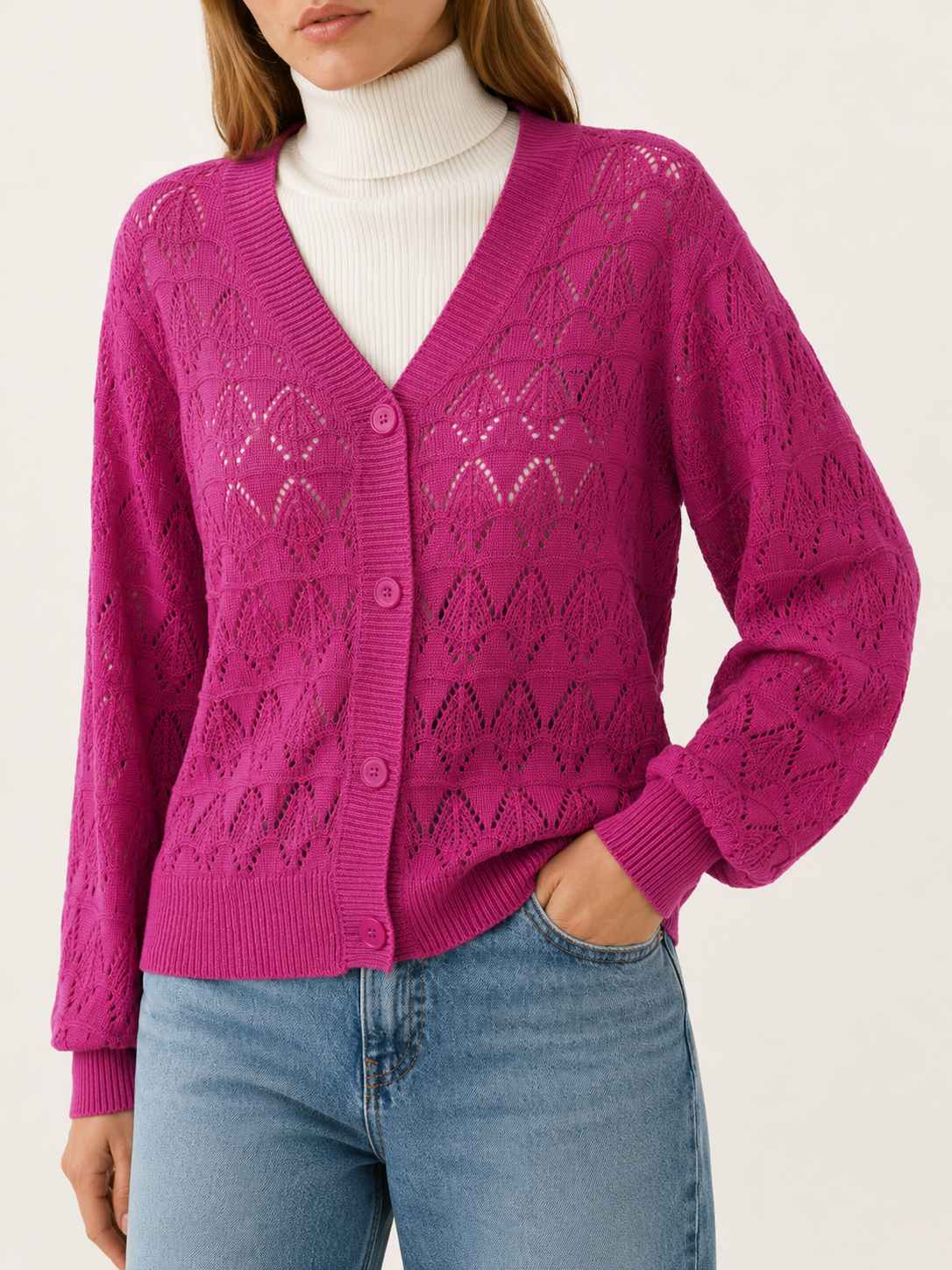 Phoebe | Openwork Cardigan with V-Neck and Button Front