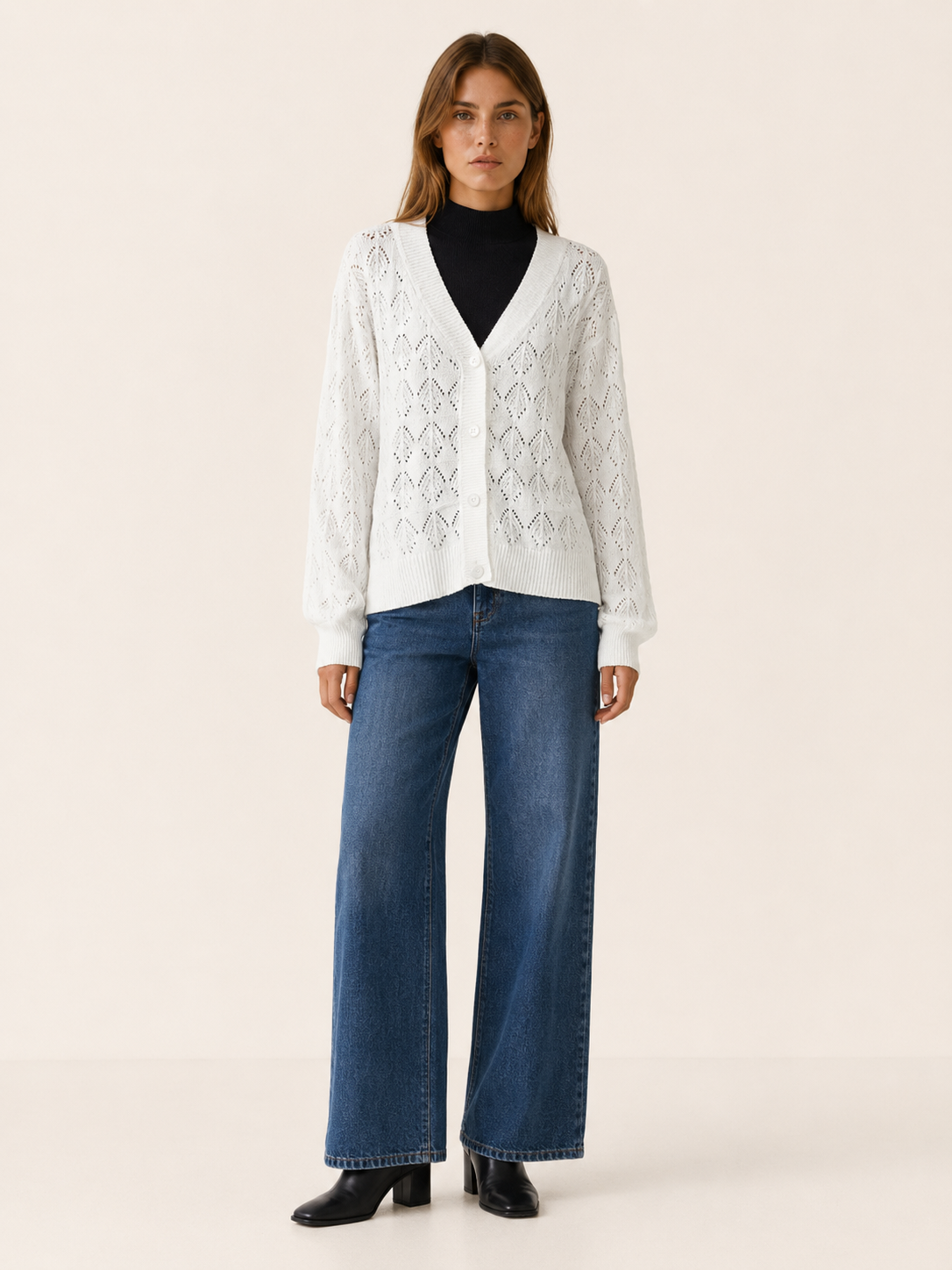 Phoebe | Openwork Cardigan with V-Neck and Button Front
