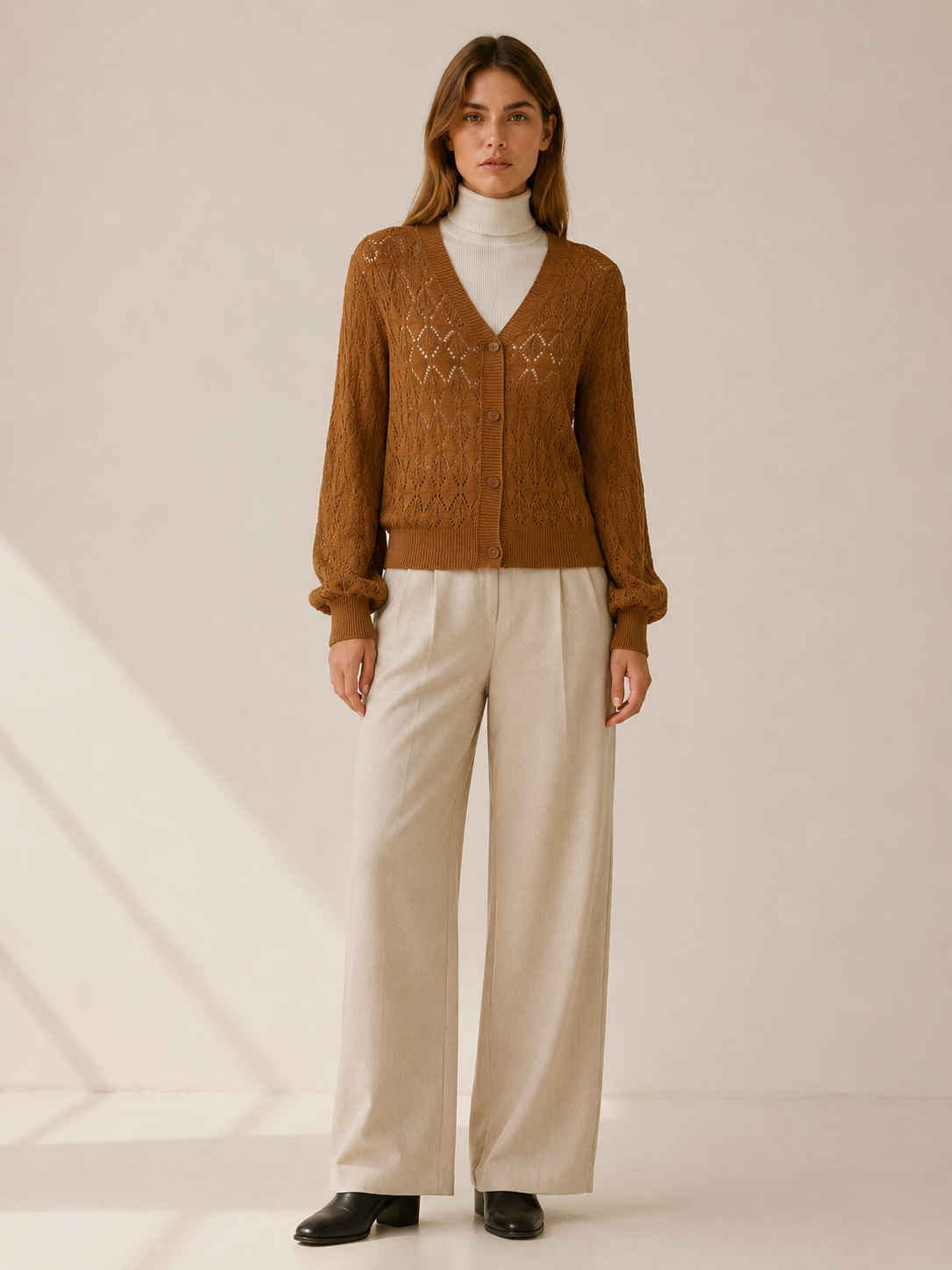Phoebe | Openwork Cardigan with V-Neck and Button Front
